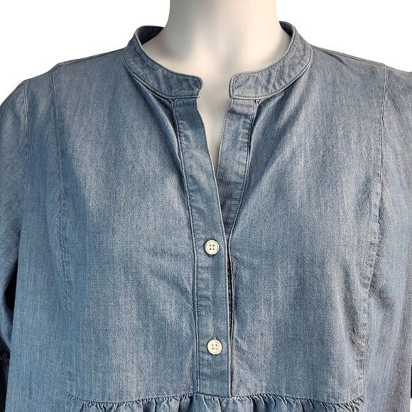 Peter Som Collective Size 14 Blue RTR Designer Tunic Dress Cotton Tiered Ruffles - Picture 6 of 16